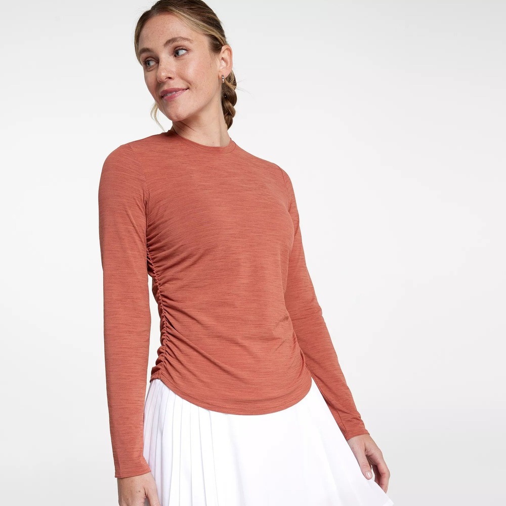 CALIA Women's Tissue Texture Long Sleeve Golf Crew Dark Orange Size XS (0093)